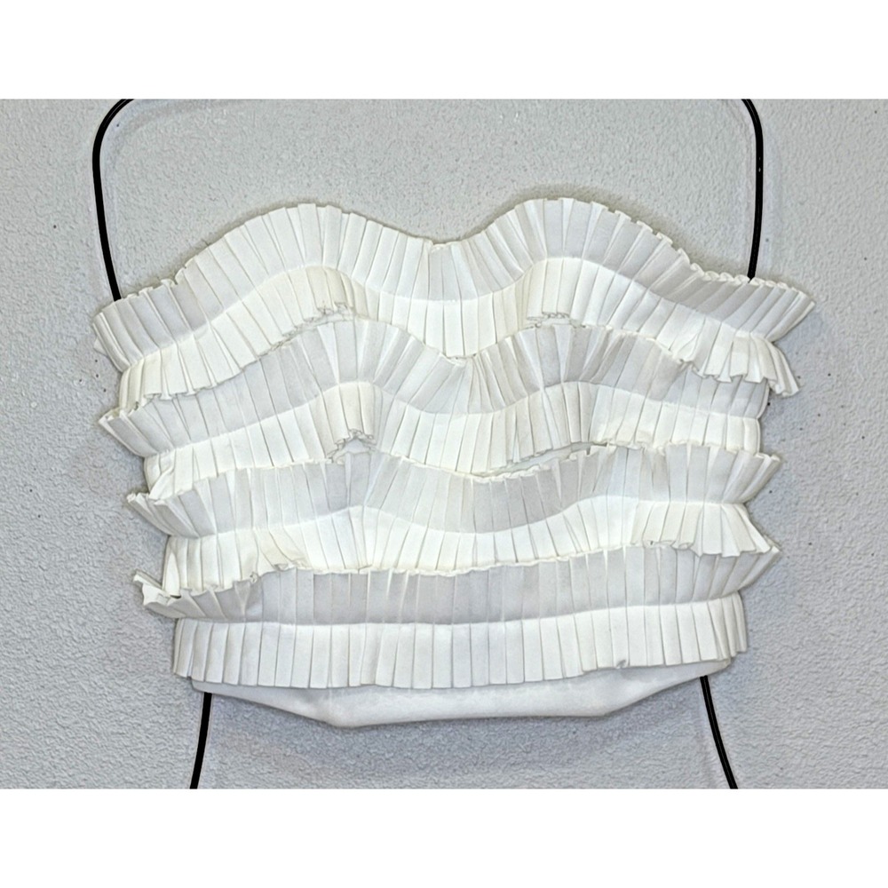 DO+BE Crop Top Womens Small White Ruffle Front Smocked Back Strapless Festival